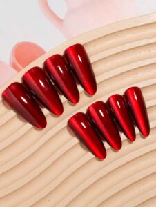 VV MEIJIAER Press-On Nails 30 Pièces Réutilisables Stiletto Longue (Rouge Vampire) + Feuille Adhésive + Mini Lime - ZJ202 VV MEIJIAER Press-On Nails 30 Pièces Réutilisables Stiletto Longue (Rouge Vampire) + Feuille Adhésive + Mini Lime - ZJ202