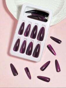 VV MEIJIAER Press-On Nails 30 Pièces Réutilisables Stiletto Longue (Rouge Vampire) + Feuille Adhésive + Mini Lime - ZJ242