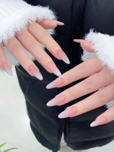 VV MEIJIAER Press-On Nails 24 Pièces Amande Longue (Rose) + Feuille Adhésive + Mini Lime - ZJ377