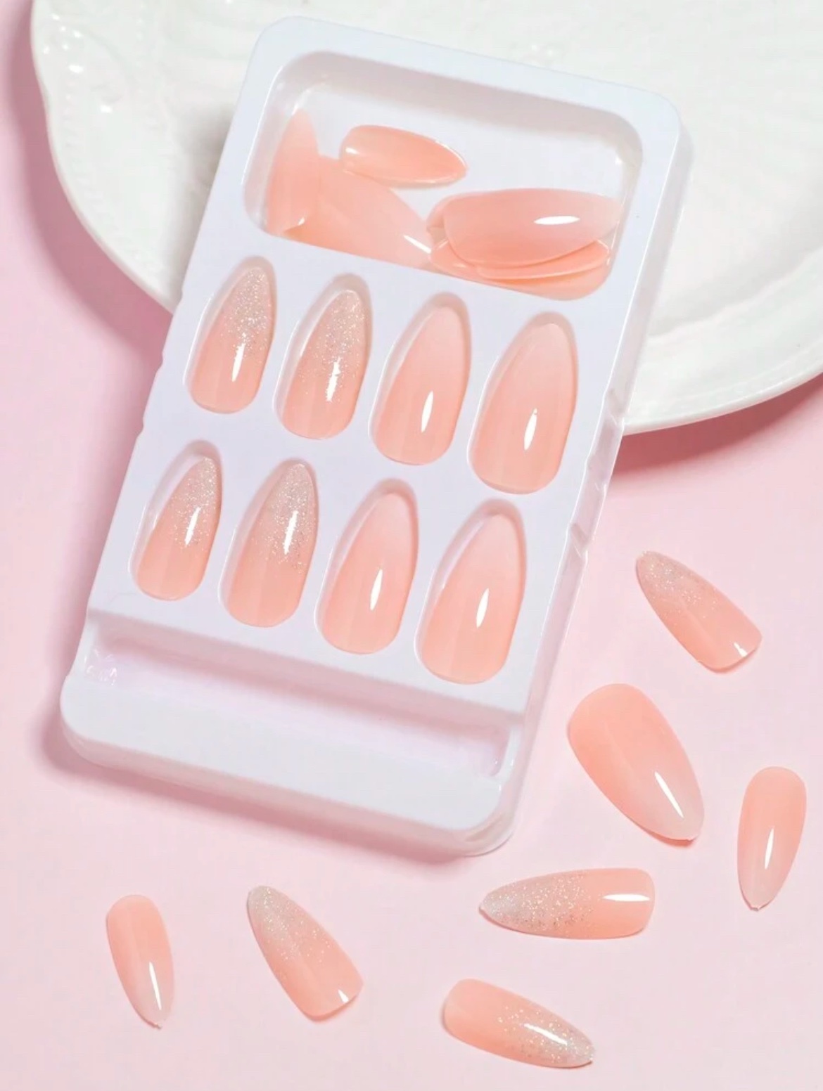 VV MEIJIAER Press-On Nails 24 Pièces Amande Longue (Rose) + Feuille Adhésive + Mini Lime - ZJ377 VV MEIJIAER Press-On Nails 24 Pièces Amande Longue (Rose) + Feuille Adhésive + Mini Lime - ZJ377