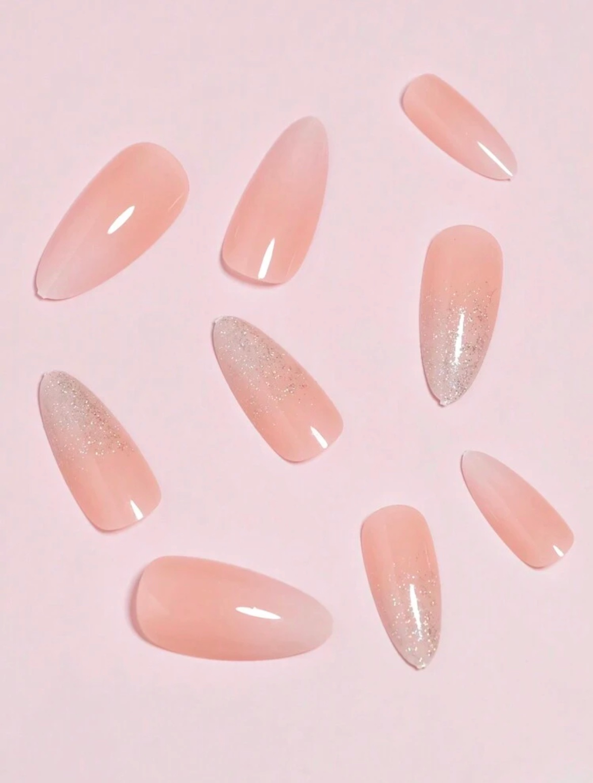 VV MEIJIAER Press-On Nails 24 Pièces Amande Longue (Rose) + Feuille Adhésive + Mini Lime - ZJ377