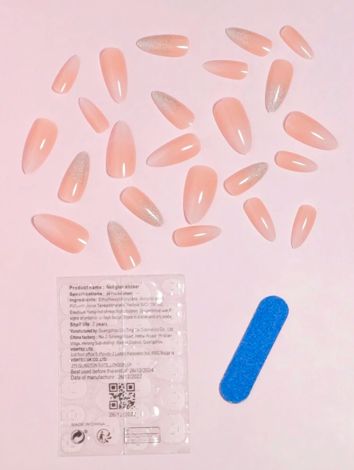 VV MEIJIAER Press-On Nails 24 Pièces Amande Longue (Rose) + Feuille Adhésive + Mini Lime - ZJ377 VV MEIJIAER Press-On Nails 24 Pièces Amande Longue (Rose) + Feuille Adhésive + Mini Lime - ZJ377