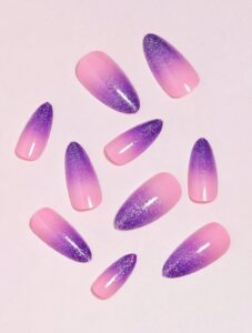 VV MEIJIAER Press-On Nails 24 Pièces Amande Moyen (Dégradé Rose-Violet) + Feuille Adhésive + Mini Lime - ZJ014 VV MEIJIAER Press-On Nails 24 Pièces Amande Moyen (Dégradé Rose-Violet) + Feuille Adhésive + Mini Lime - ZJ014