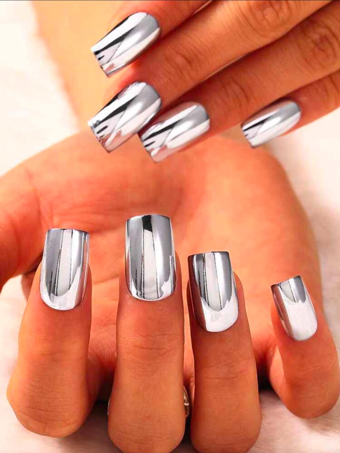 VV MEIJIAER Press-On Nails 24 Pièces Carrés Long (Métal Argenté) + Feuille Adhésive + Mini Lime - ZJ493 VV MEIJIAER Press-On Nails 24 Pièces Carrés Long (Métal Argenté) + Feuille Adhésive + Mini Lime - ZJ493
