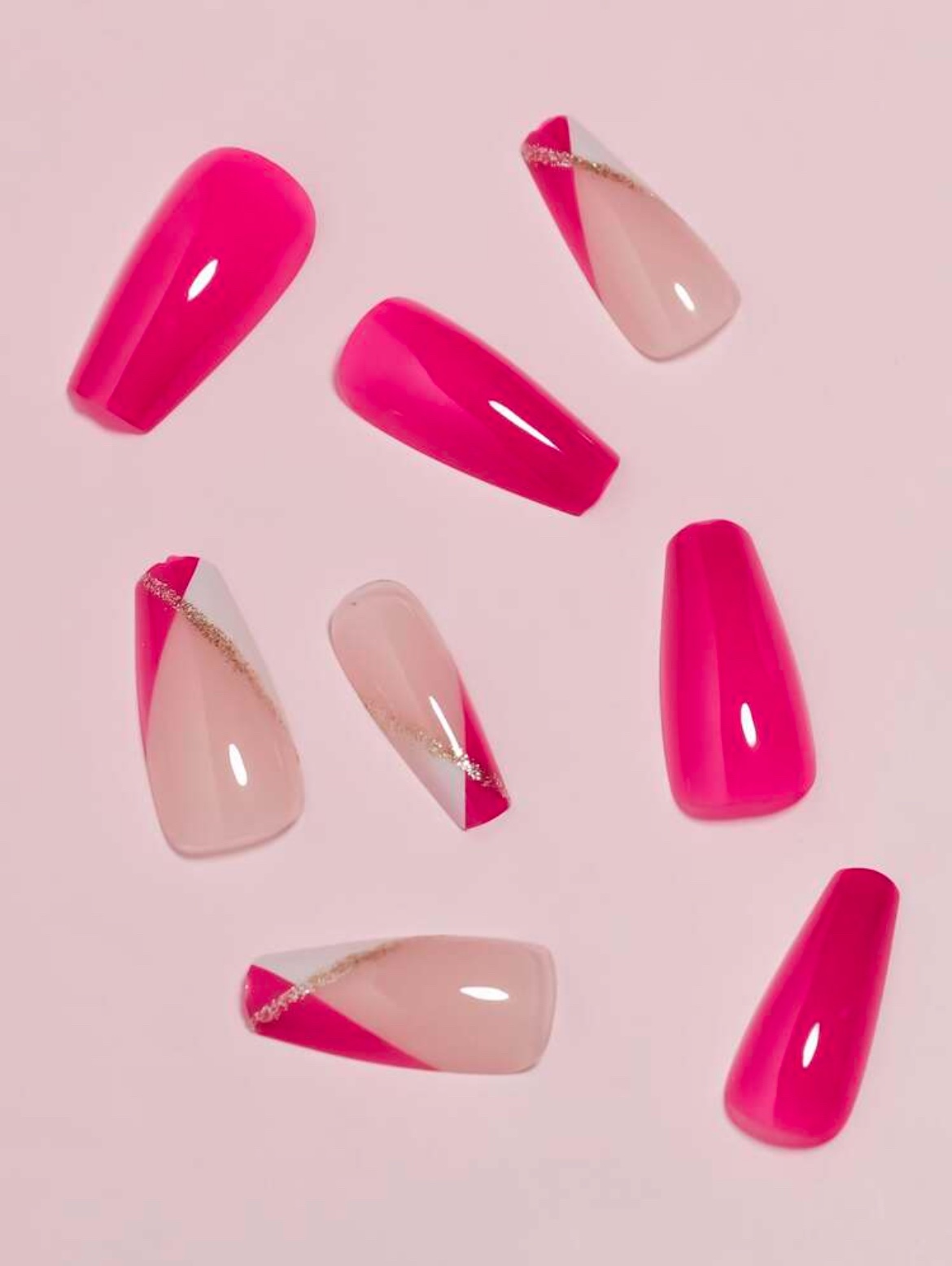 img_1376 VV MEIJIAER Press-On Nails 24 Pièces Coffin Moyen (Rose Avec Déco) + Feuille Adhésive + Mini Lime - ZJ863