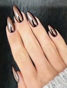 VV MEIJIAER Press-On Nails 24 Pièces Amande Moyen (Tabac Chrome) + Feuille Adhésive + Mini Lime - ZJ293