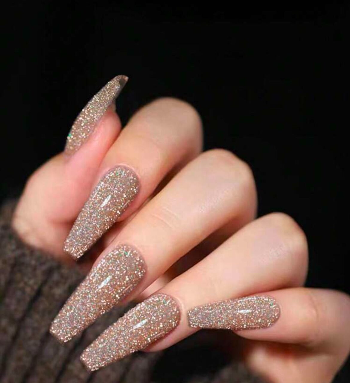 VV MEIJIAER Press-On Nails 20 Pièces Coffin Long (Tabac Chrome) + Feuille Adhésive + Mini Lime - ZJ593