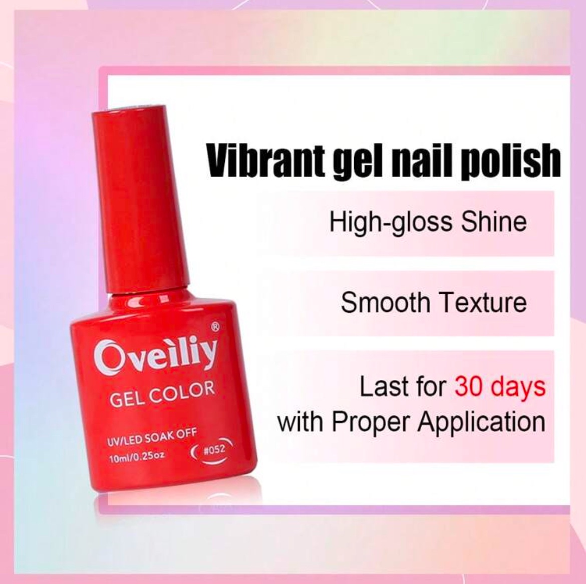 Oveiliy Gel De Vernis à Ongles 10ml Rouge 052