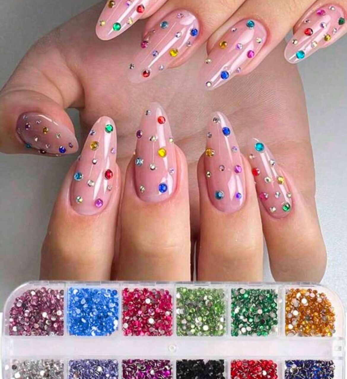 SH Strass ongles multicolores 12 cases