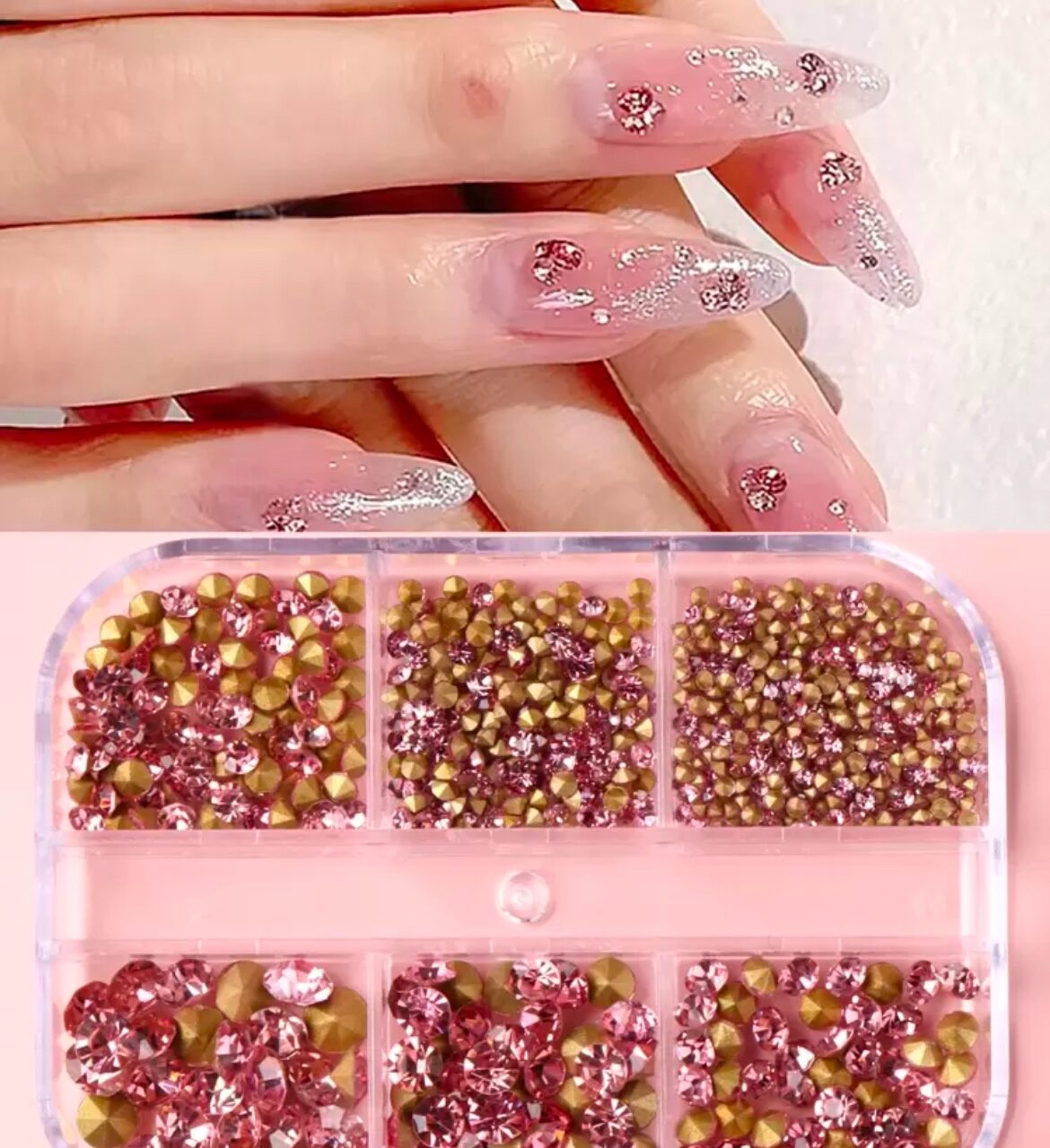 SH Strass ongles dos pointu rose Boîte 6 cases