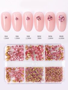 SH Strass ongles dos pointu rose Boîte 6 cases