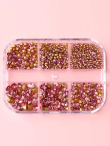 SH Strass ongles dos pointu rose Boîte 6 cases