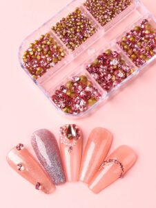 SH Strass ongles dos pointu rose Boîte 6 cases