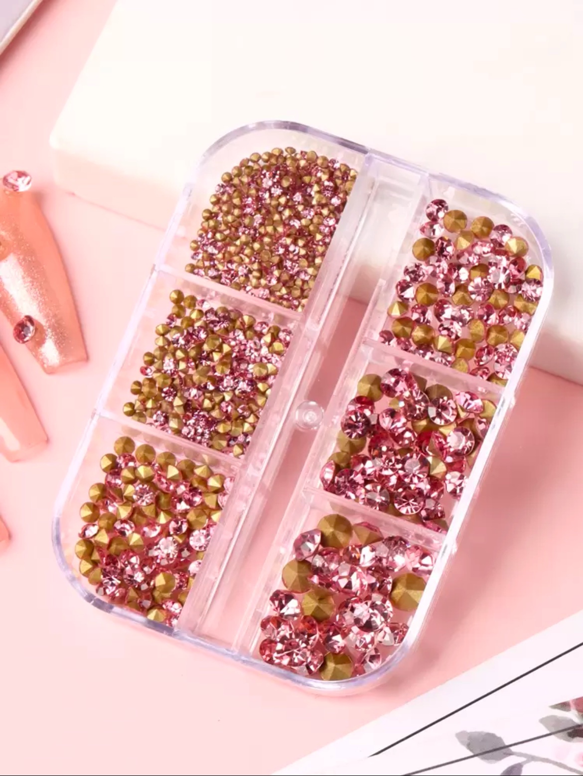 SH Strass ongles dos pointu rose Boîte 6 cases