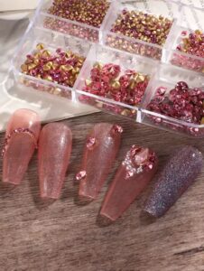 SH Strass ongles dos pointu rose Boîte 6 cases