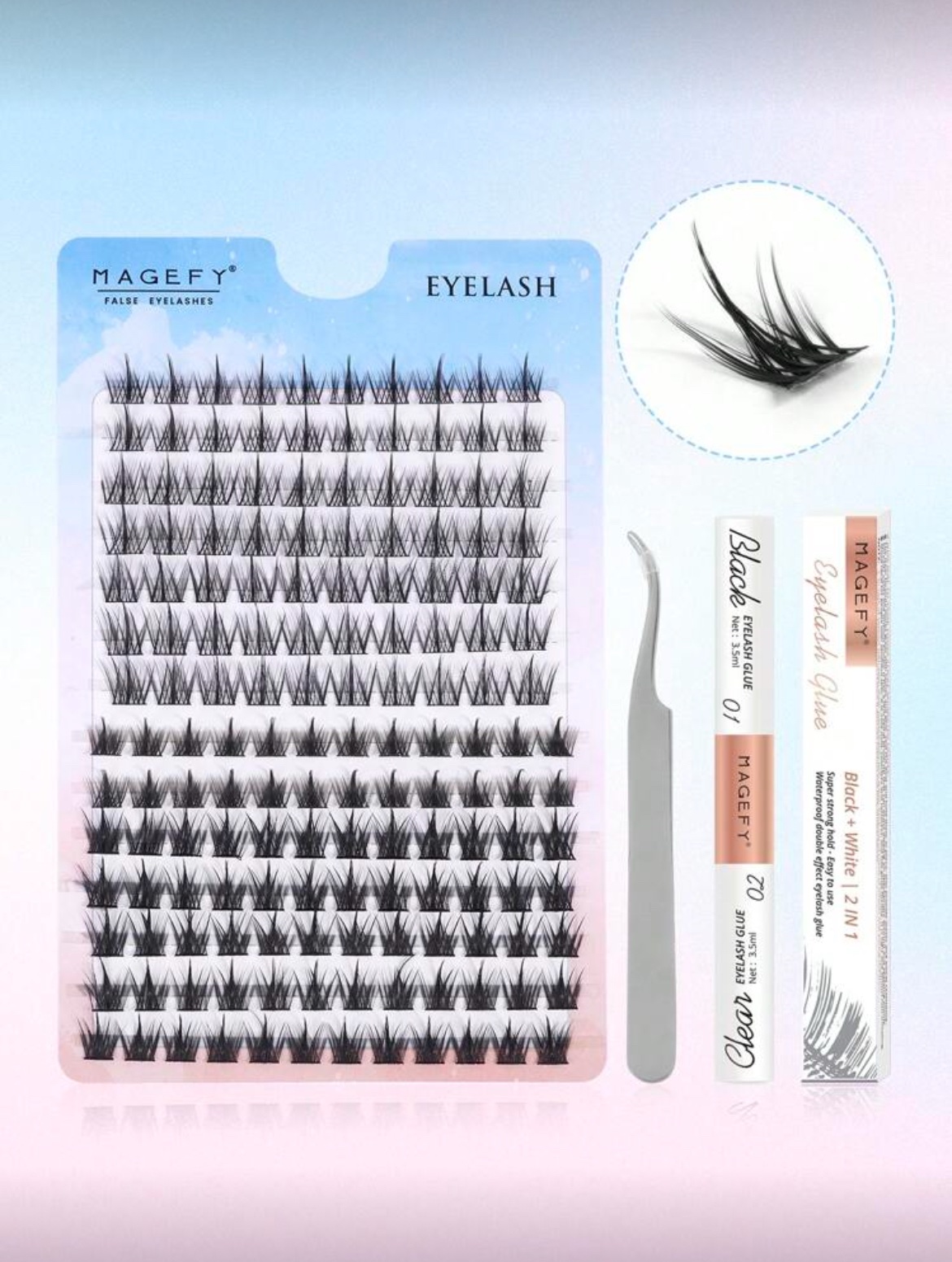 img_2118 MAGEFY 154 Clusters De Faux Cils Individuels Avec Colle Et Pince Courbée (MGY7598-3+TZ)
