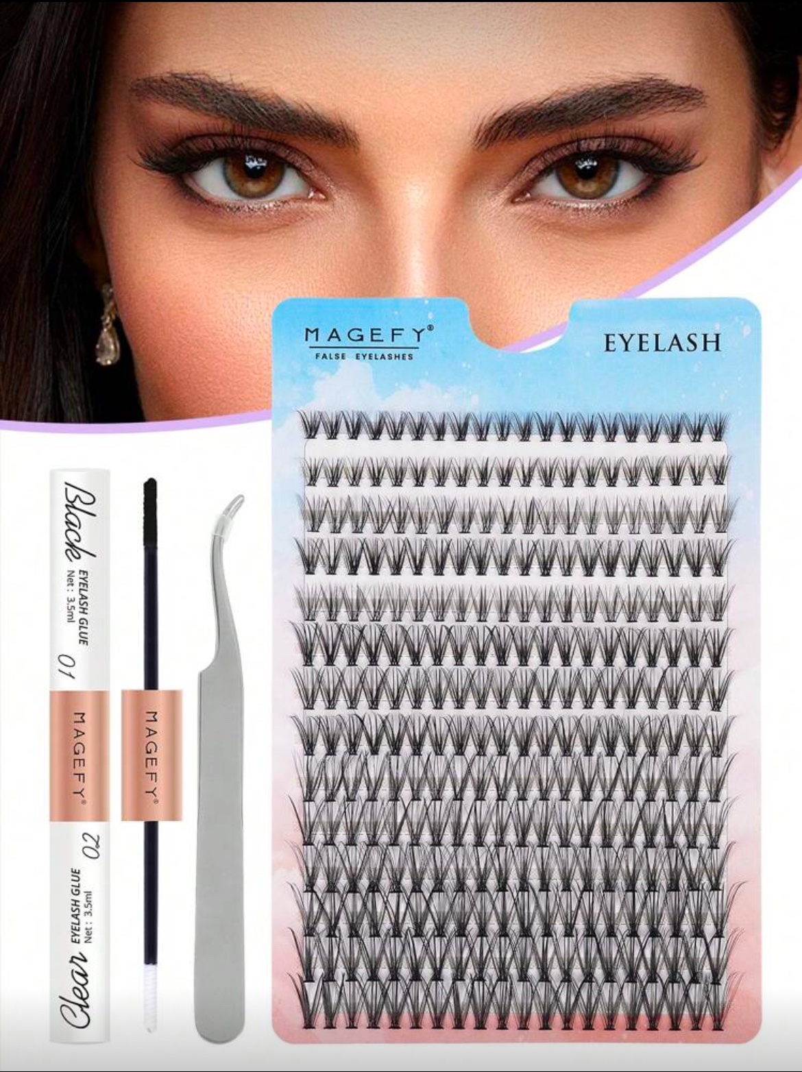 img_2129 MAGEFY 280 Grappes De Faux Cils Individuels Avec Colle Et Pince Courbée (MGY7598-6+TZ)