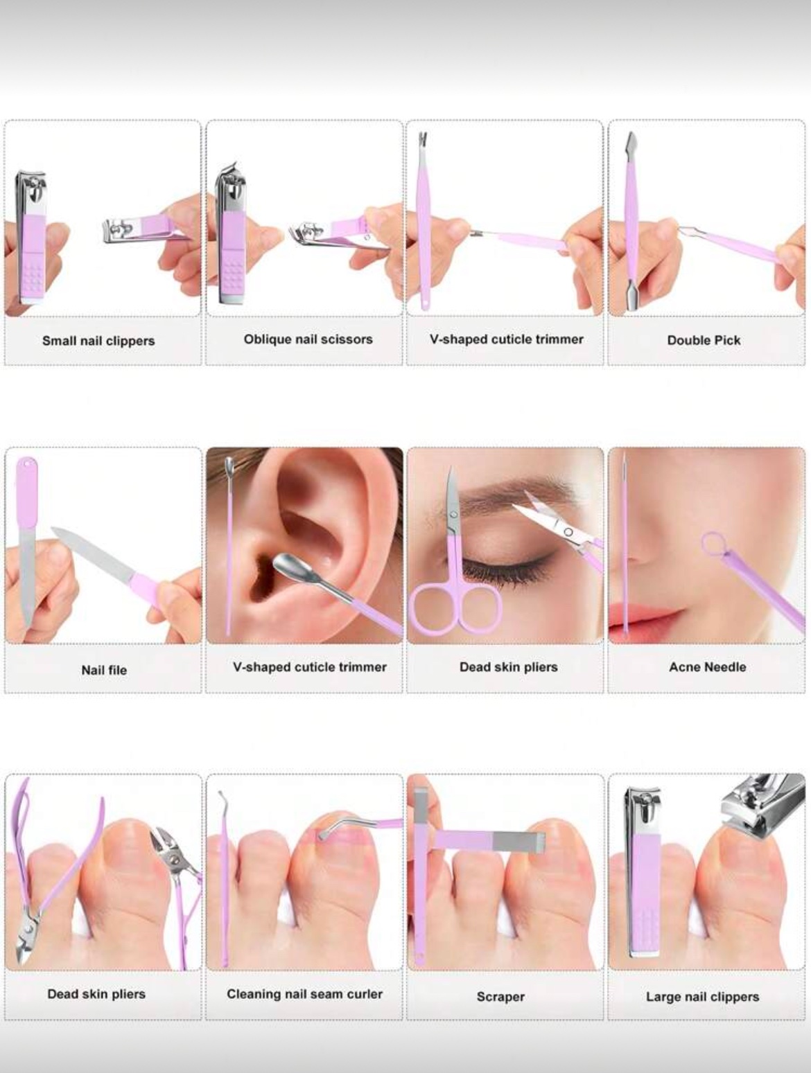 SH Set de coupe-ongles professionnels en acier inoxydable avec étui PU – Prune (4 à 18 pcs) SH Set de coupe-ongles professionnels en acier inoxydable avec étui PU – Prune (4 à 18 pcs)