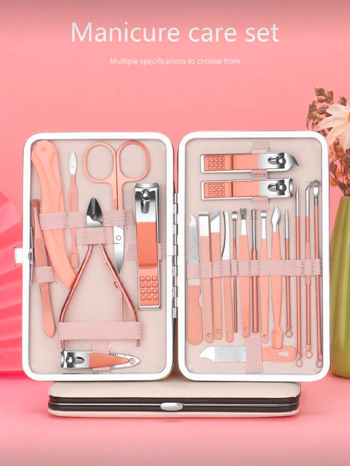 SH Set de coupe-ongles professionnels en acier inoxydable avec étui PU – Rose Orangé (4 à 23 pcs) SH Set de coupe-ongles professionnels en acier inoxydable avec étui PU – Rose Orangé (4 à 23 pcs)
