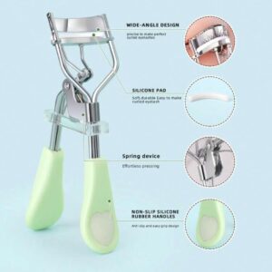 Monkids Recourbe Cils Portatif Avec 15 Coussinets “Pads” En Silicone - MK5 (Argent/Vert)