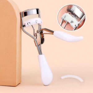 Monkids Recourbe Cils Portatif Avec Peigne et 5 Coussinets “Pads” En Silicone – MK3 (Argent/Blanc)