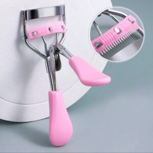Monkids Recourbe Cils Portatif Avec Peigne et Coussinet “Pad” En Silicone – MK2 (Argent/Rose Bonbon)