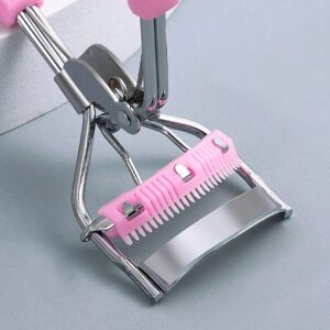 Monkids Recourbe Cils Portatif Avec Peigne et Coussinet “Pad” En Silicone – MK2 (Argent/Rose Bonbon)