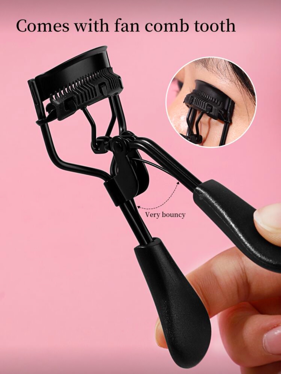 Monkids Recourbe Cils Portatif Avec Peigne et Coussinet “Pad” En Silicone – MKN (Black/Black)