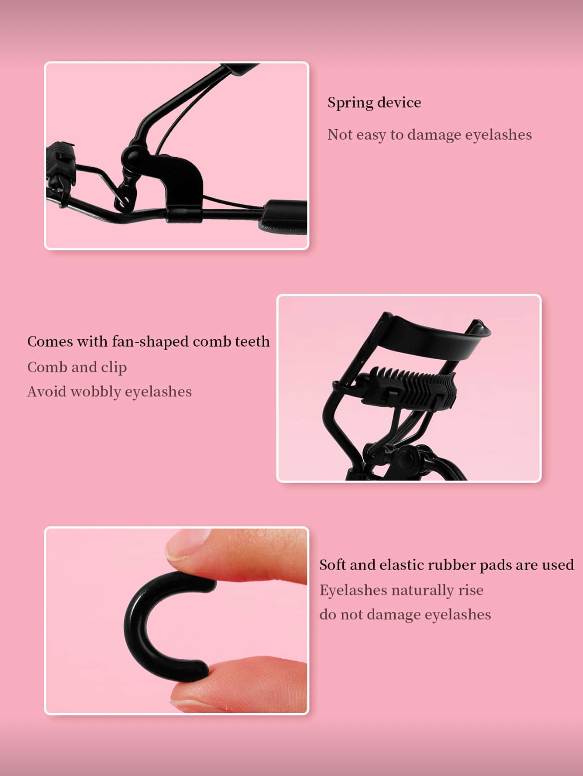 Monkids Recourbe Cils Portatif Avec Peigne et Coussinet “Pad” En Silicone – MKN (Black/Black)