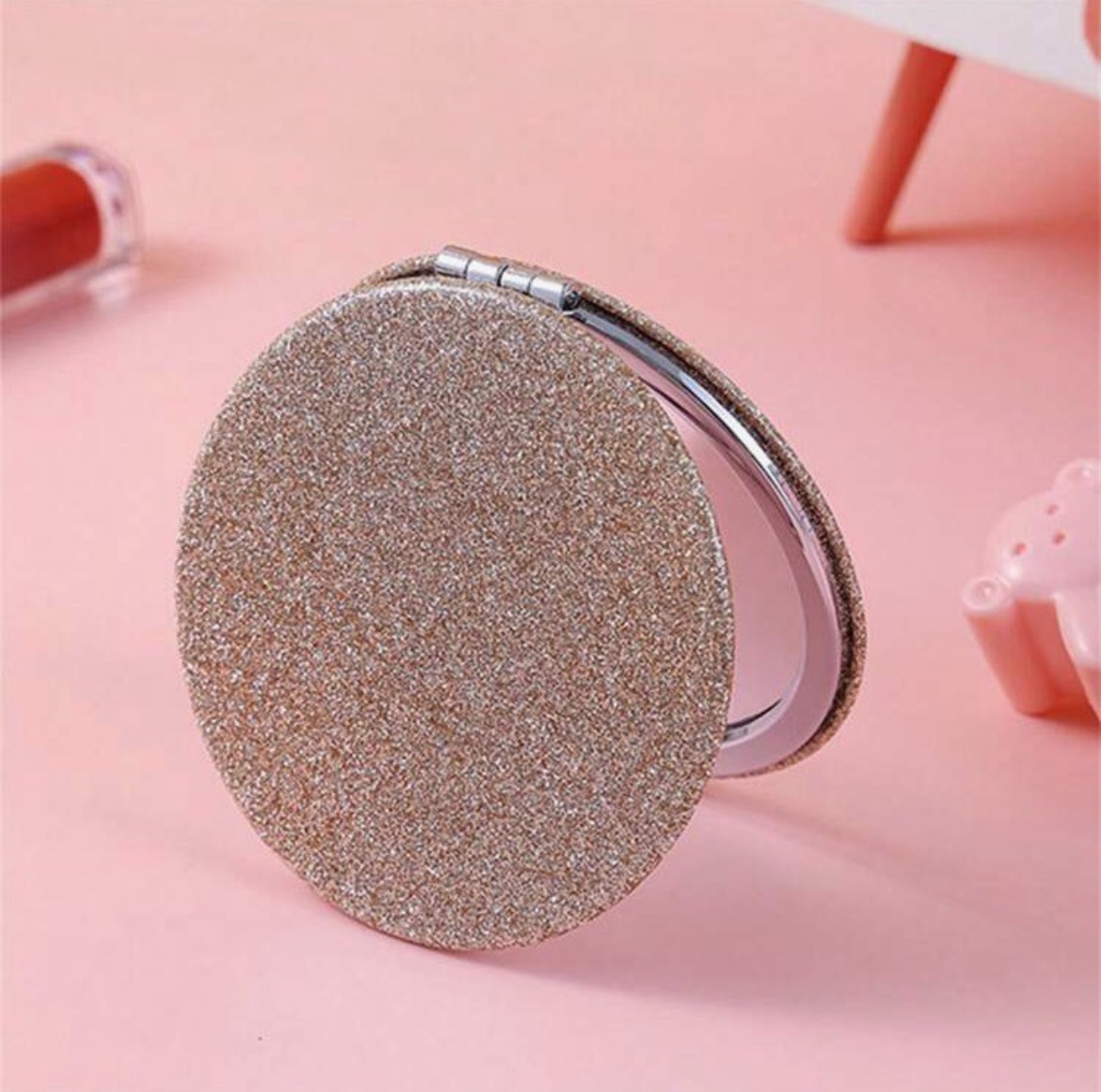 SH Miroir De Poche Pliable Rond à Paillettes — Glamour (1 pièce) – Rose / Noir / Argent / Bleu / Or / Violet SH Miroir De Poche Pliable Rond à Paillettes — Glamour (1 pièce) – Rose / Noir / Argent / Bleu / Or / Violet