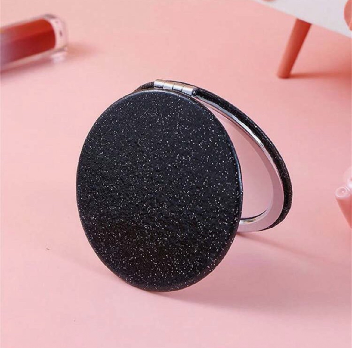 SH Miroir De Poche Pliable Rond à Paillettes — Glamour (1 pièce) – Rose / Noir / Argent / Bleu / Or / Violet SH Miroir De Poche Pliable Rond à Paillettes — Glamour (1 pièce) – Rose / Noir / Argent / Bleu / Or / Violet