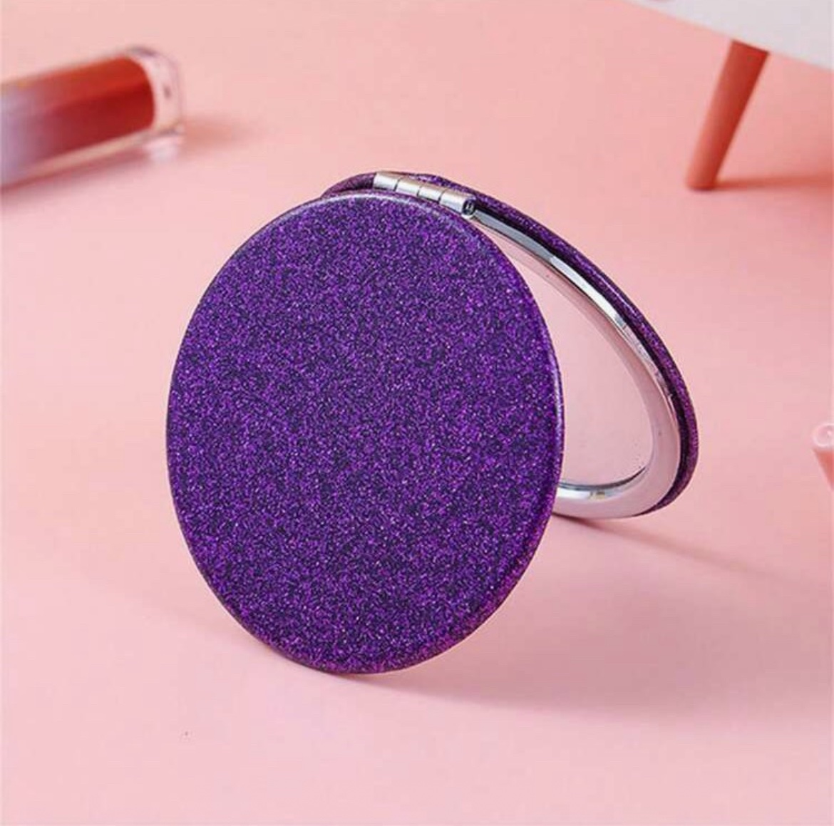 SH Miroir De Poche Pliable Rond à Paillettes — Glamour (1 pièce) – Rose / Noir / Argent / Bleu / Or / Violet SH Miroir De Poche Pliable Rond à Paillettes — Glamour (1 pièce) – Rose / Noir / Argent / Bleu / Or / Violet