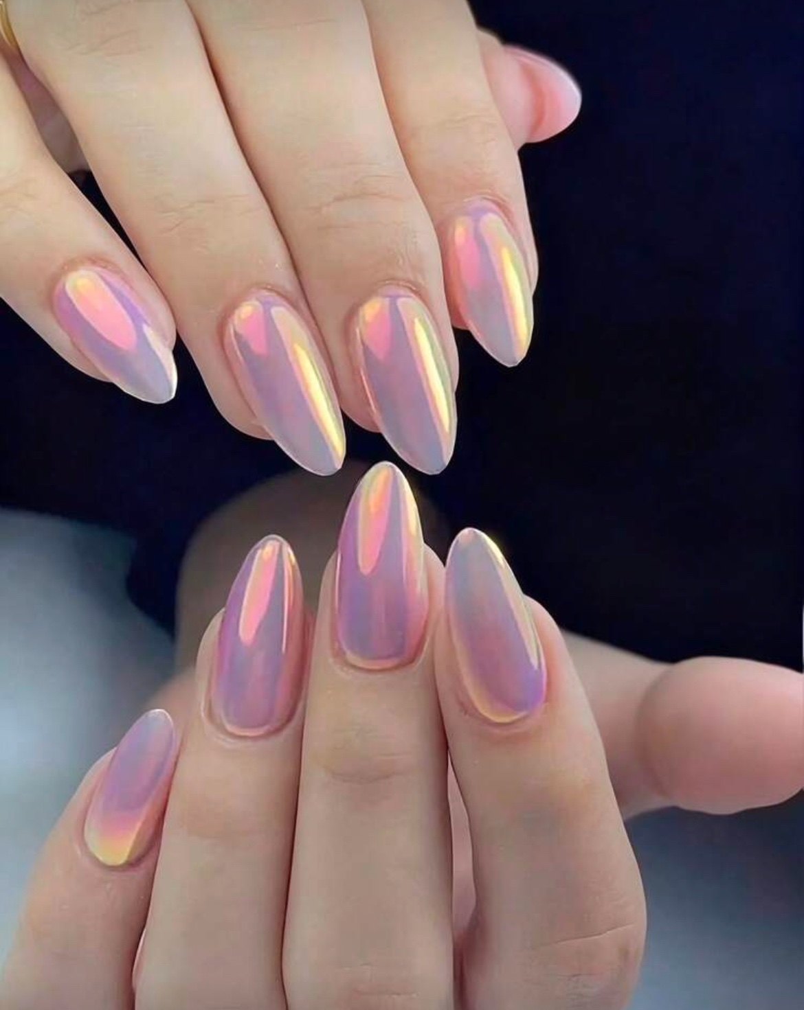 VV MEIJIAER Press-On Nails 24 Pièces Amande (Chromées Roses) + Feuille Adhésive + Mini Lime - ZJ136