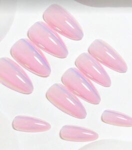 VV MEIJIAER Press-On Nails 24 Pièces Amande (Chromées Roses) + Feuille Adhésive + Mini Lime - ZJ136