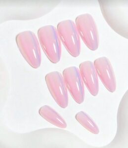 VV MEIJIAER Press-On Nails 24 Pièces Amande (Chromées Roses) + Feuille Adhésive + Mini Lime - ZJ136