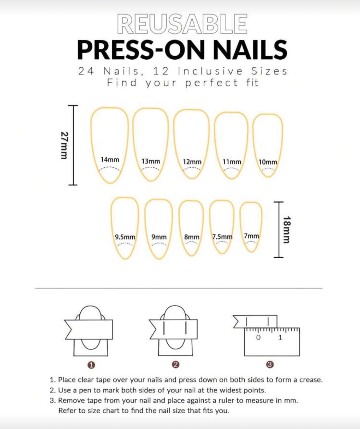 VV MEIJIAER Press-On Nails 24 Pièces Amande (Chromées Roses) + Feuille Adhésive + Mini Lime - ZJ136