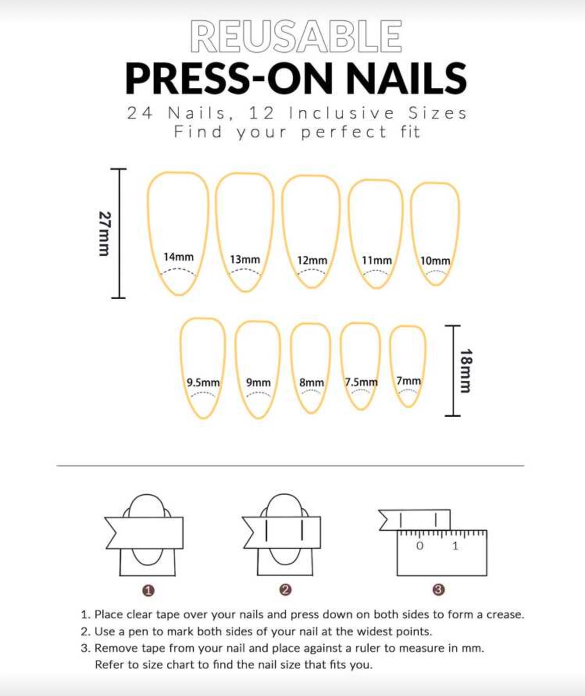 VV MEIJIAER Press-On Nails 24 Pièces Amande (Argentés Brillants) + Feuille Adhésive + Mini Lime - ZJ919