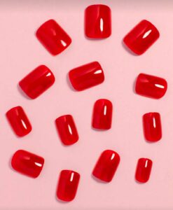 VV MEIJIAER Press-On Nails 24 Pièces Carrés (Rouge Unicolor) + Feuille Adhésive + Mini Lime - ZJ302