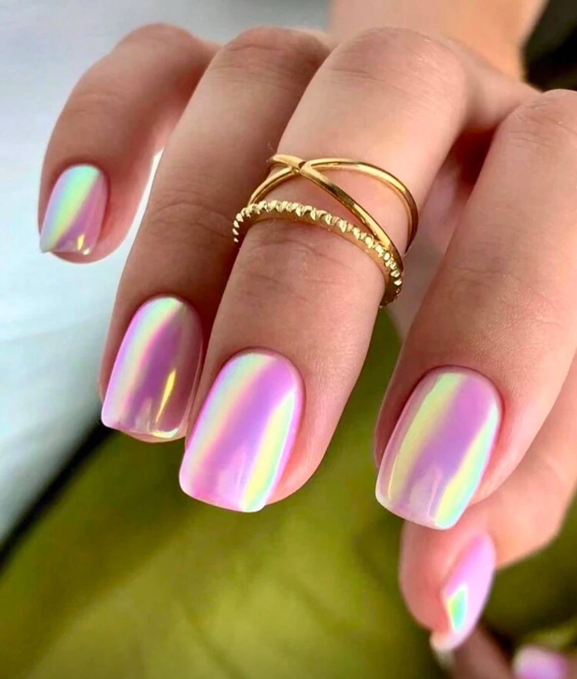 VV MEIJIAER Press-On Nails 24 Pièces Carrés (Chrome Rose) + Feuille Adhésive + Mini Lime - ZJ197