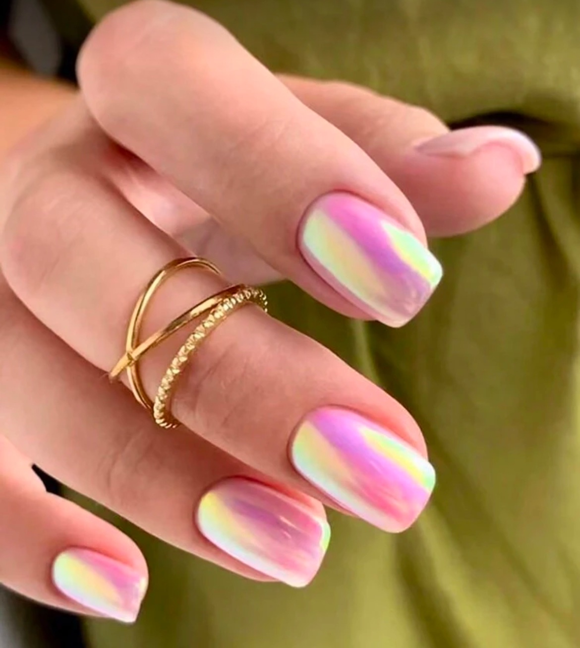 VV MEIJIAER Press-On Nails 24 Pièces Carrés (Chrome Rose) + Feuille Adhésive + Mini Lime - ZJ197