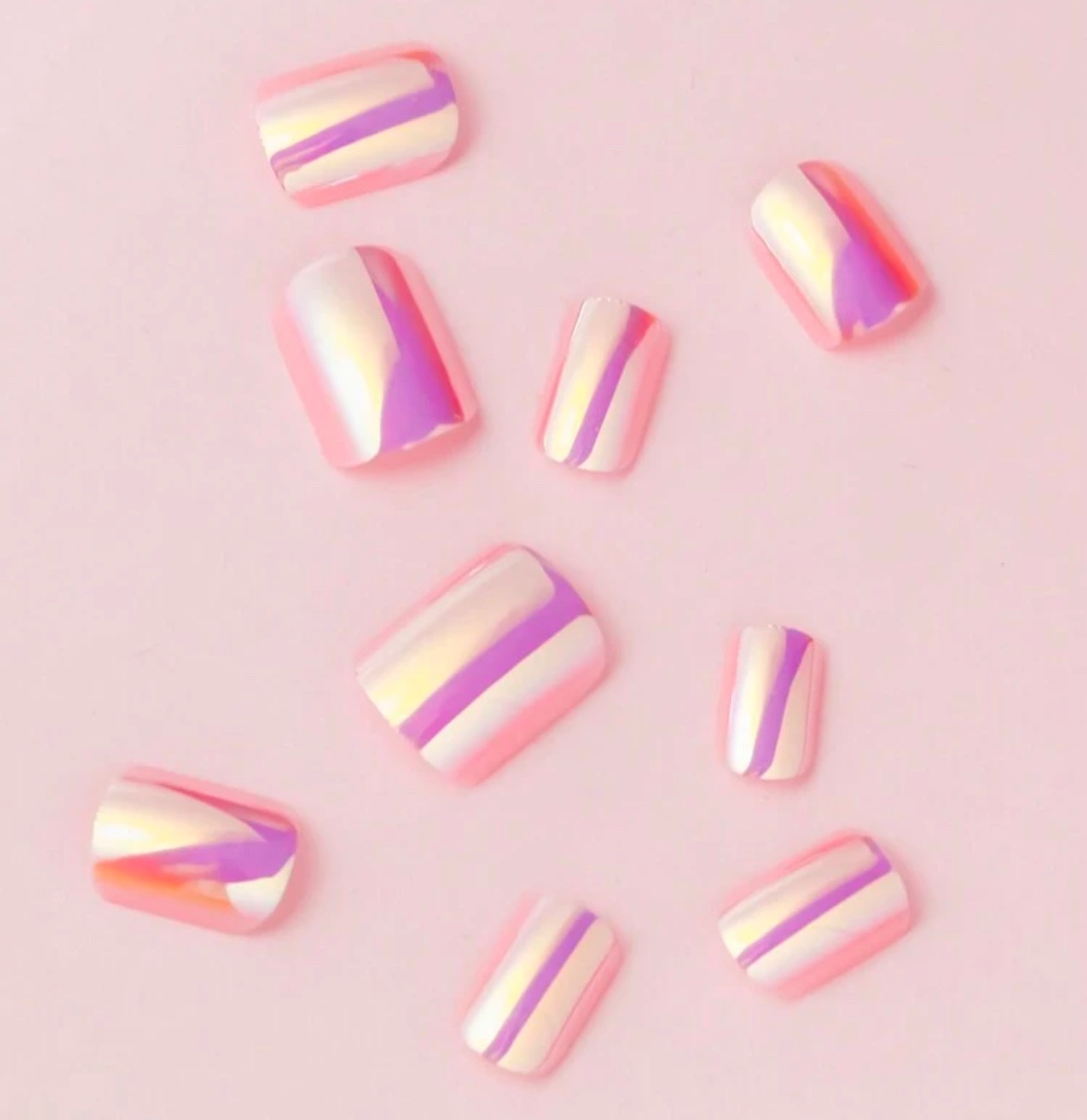 VV MEIJIAER Press-On Nails 24 Pièces Carrés (Chrome Rose) + Feuille Adhésive + Mini Lime - ZJ197