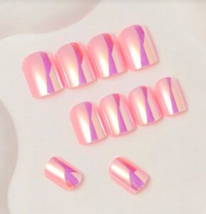 VV MEIJIAER Press-On Nails 24 Pièces Carrés (Chrome Rose) + Feuille Adhésive + Mini Lime - ZJ197