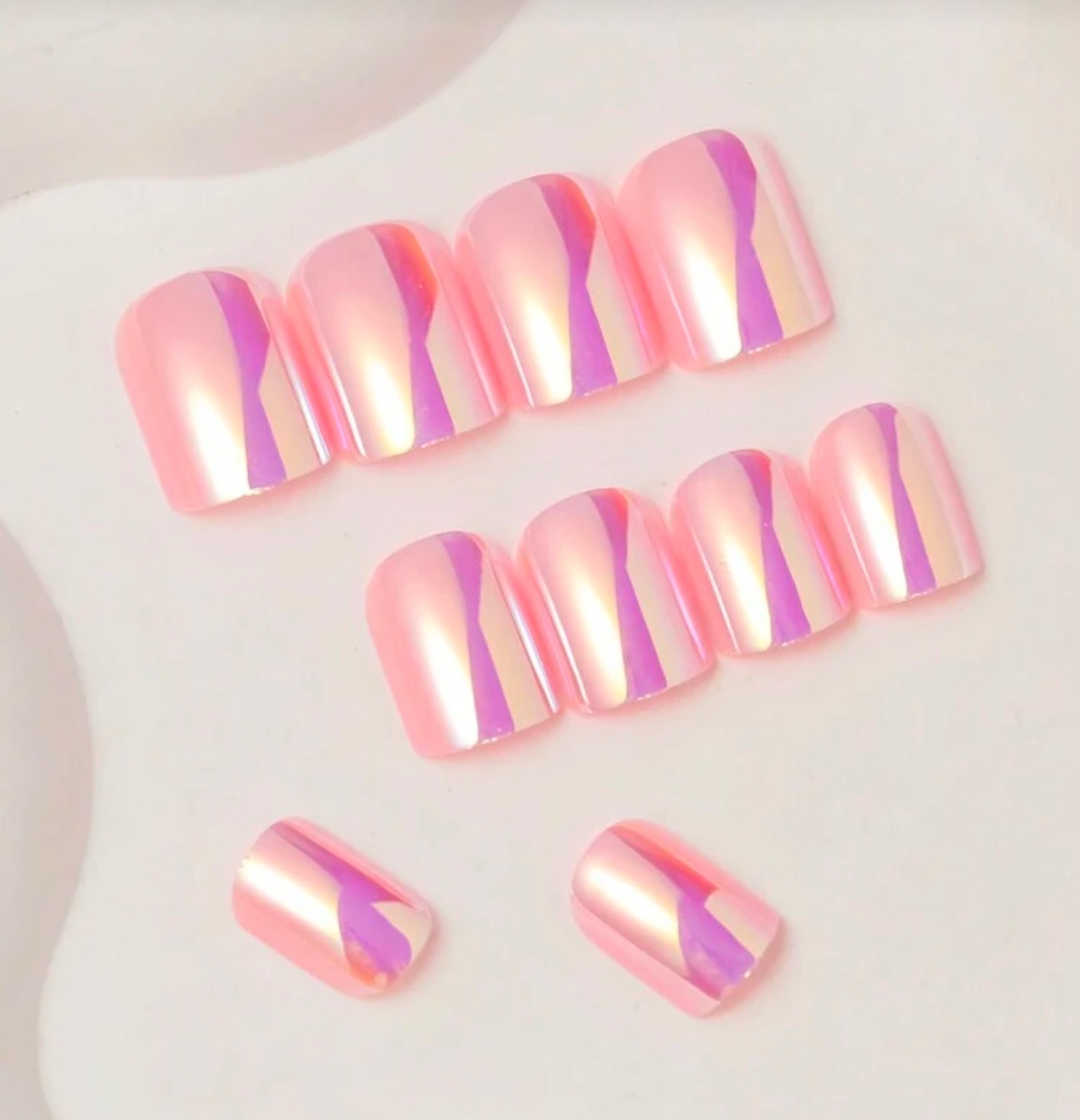 VV MEIJIAER Press-On Nails 24 Pièces Carrés (Chrome Rose) + Feuille Adhésive + Mini Lime - ZJ197