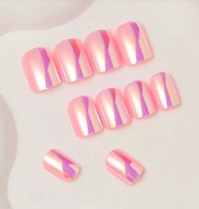 VV MEIJIAER Press-On Nails 24 Pièces Carrés (Chrome Rose) + Feuille Adhésive + Mini Lime - ZJ197