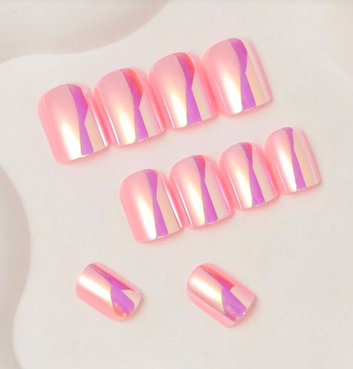 VV MEIJIAER Press-On Nails 24 Pièces Carrés (Chrome Rose) + Feuille Adhésive + Mini Lime - ZJ197