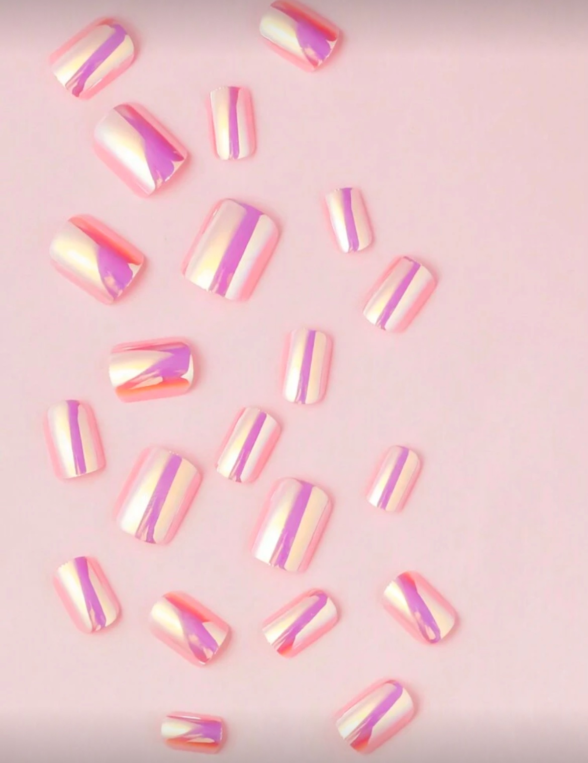 VV MEIJIAER Press-On Nails 24 Pièces Carrés (Chrome Rose) + Feuille Adhésive + Mini Lime - ZJ197