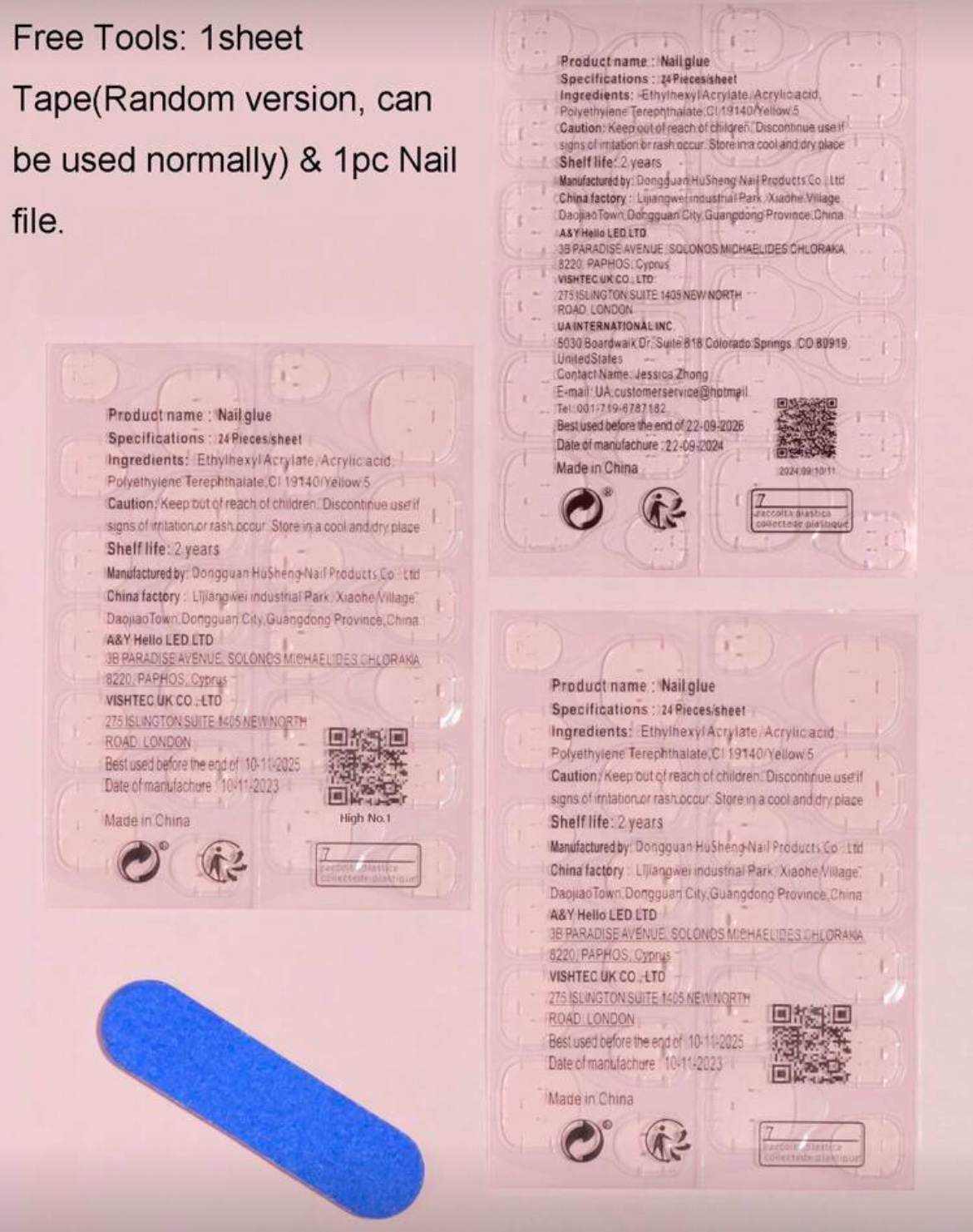 VV MEIJIAER Press-On Nails 24 Pièces Carrés (Chrome Rose) + Feuille Adhésive + Mini Lime - ZJ197