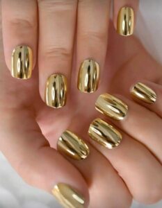 VV MEIJIAER Press-On Nails 24 Pièces Carrés (Mirroir Métallique Or) + Feuille Adhésive + Mini Lime - ZJ148