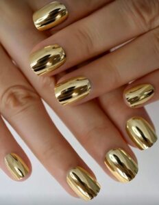 VV MEIJIAER Press-On Nails 24 Pièces Carrés (Mirroir Métallique Or) + Feuille Adhésive + Mini Lime - ZJ148