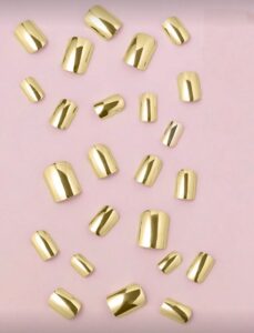 VV MEIJIAER Press-On Nails 24 Pièces Carrés (Mirroir Métallique Or) + Feuille Adhésive + Mini Lime - ZJ148